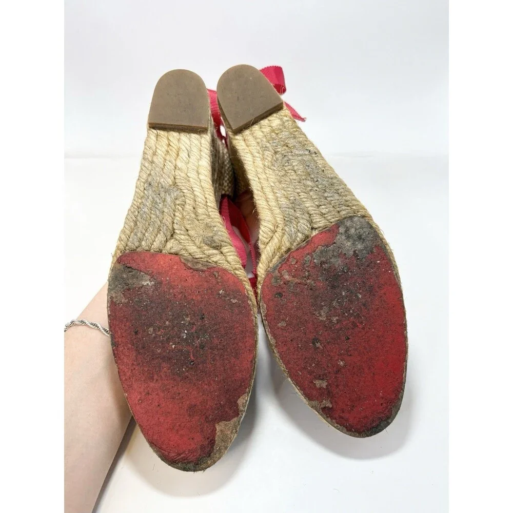 Christian Louboutin Red Ribbon Espadrille Wedge with Printed Toe
